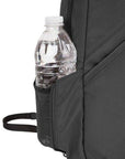 Close-up of Travelon Anti-Theft Classic Sling Bag's side pocket holding a water bottle, showcasing its practical storage design.