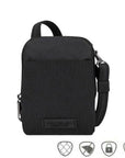 Black Travelon Anti-Theft Crossbody Bag with anti-slash strap, locking compartments, and RFID protection for safe travel.
