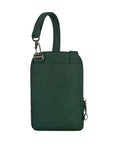 Back view of green Travelon Anti-Theft Crossbody Bag with detachable strap and compact design for secure travel.