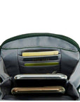 Travelon Anti-Theft Crossbody Bag interior with multiple organizer slots for phone, cards, and passport, featuring RFID protection.