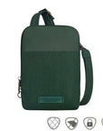 Travelon Anti-Theft Crossbody Bag in green with slash-resistant strap and RFID protection, ideal for stadium and travel use.