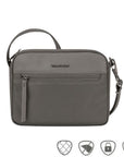 Gray Travelon Anti-Theft Addison Small Crossbody Bag with anti-slash strap and RFID-blocking technology for secure commuting.