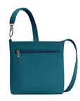 Back view of teal Travelon Anti-Theft Roam Small Crossbody Bag featuring a secure zippered pocket and adjustable strap.
