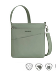 Green Travelon Anti-Theft Roam Small Crossbody Bag with anti-theft icons, ideal for travel with secure and compact design.