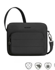 Black Travelon Anti-Theft Roam E/W Crossbody Bag with front zip pocket and anti-theft features, perfect for secure everyday use.