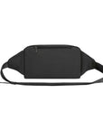 Back view of black Travelon Anti-Theft Roam Belt Bag featuring a discreet zippered pocket and adjustable waist strap for versatile wear.