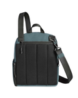 Slate Blue bag back with black mesh lining and black straps.