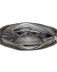 Interior of Travelon Anti-Theft Boho Tote in grey showing organized compartments and RFID protection, available at Canadian Online Shoe Store.