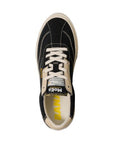 Top view of MOEA Gen4 Banana Sneakers showing cream laces, black upper, and 'BANANA' branding on the insole, made with natural vegan materials.