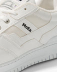 Close-up of Moea Gen1 Grape Vegan Sneakers side panel with mesh and logo, showcasing sustainable materials and stylish lace-up design.