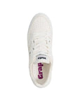 Top view of Moea Gen1 Grape Vegan Sneakers showing perforated toe box and 'Grape' branding inside, highlighting eco-conscious sneaker design.