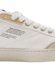 Detailed side profile of Moea Gen3 Vegan Sneakers with printed sustainability message on CornSkin upper and recycled sole.