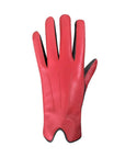 Red Women's Auclair Faith sheepskin leather glove with black trim and elegant topstitching, combining fashion and warmth.