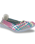 Women's Bernie Mev Catwalk Ballet Flat in multicolor woven design with memory foam insole and flexible sole for all-day comfort and style.