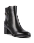 Women's Blondo Avery heeled dress boot in black waterproof leather with block heel and side buckle, ideal for fall fashion.