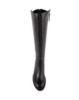 Top-down view of tall women's Blondo Enza heeled boot highlighting the streamlined shaft and rounded toe in waterproof leather.