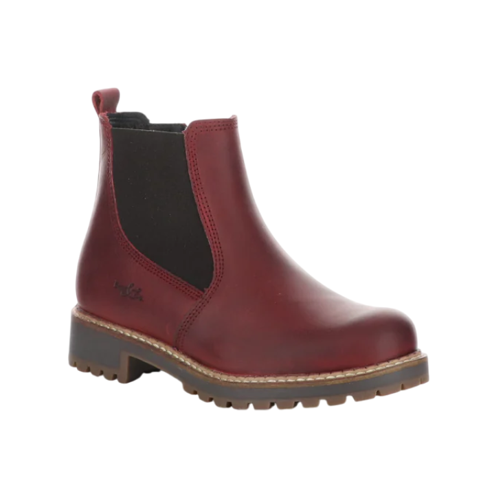 Women's Bos&Co Corra Chelsea winter boot in red waterproof leather with elastic side panels and rugged sole, ideal for cold weather wear.