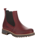 Women's Bos&Co Corra Chelsea winter boot in red waterproof leather with elastic side panels and rugged sole, ideal for cold weather wear.