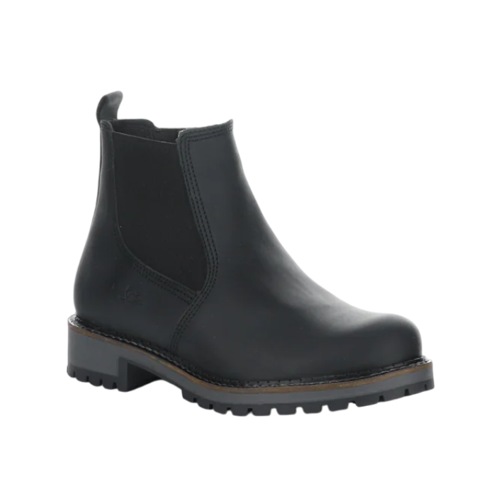 Black Bos&Co Corra Chelsea winter boot for women with waterproof leather, elastic side panels, and lug sole for fall and winter conditions.