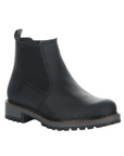 Black Bos&Co Corra Chelsea winter boot for women with waterproof leather, elastic side panels, and lug sole for fall and winter conditions.
