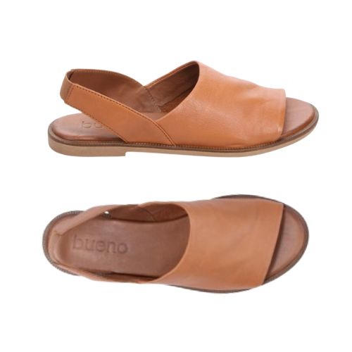 Top and side views of tan Bueno Hayden Sandal for women, crafted from genuine leather with a slingback design.