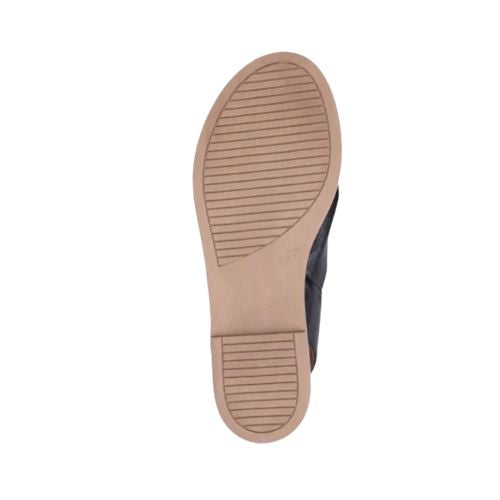 Outsole view of black Bueno Hayden Sandal showing flexible rubber sole with grip lines for added traction and comfort.