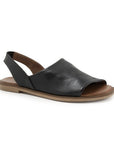 Women's Bueno Hayden Sandal in black leather with open toe and backstrap, handmade in Turkey for comfort and everyday wear.