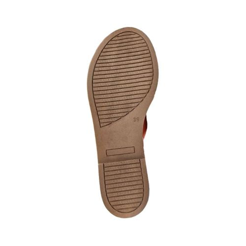 Outsole of rust orange Bueno Hayden Sandal with ribbed tread for grip, designed for daily wear and comfort.