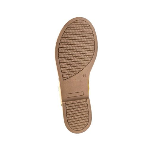 Bottom view of yellow Bueno Hayden Sandal with textured sole, designed for traction and flexibility in everyday use.