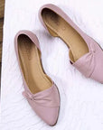 Top view of women's Bueno Birdie leather flats in blush pink, featuring soft lining and cushioned insole for all-day comfort.