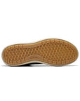 Beige and white outsole of Nalle sneaker in wine. Rubber outsole with tread and small Clarks logo.