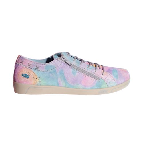 Women's Cloud Aika sneaker in pastel tie-dye soft Italian leather with side zipper and lace-up design, made in Portugal.