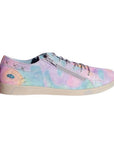 Women's Cloud Aika sneaker in pastel tie-dye soft Italian leather with side zipper and lace-up design, made in Portugal.