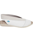 Women's Cloud Footwear Caliber Sandal in white featuring soft Italian leather, antimicrobial lining, and supportive wedge heel design.