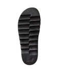 Outsole of the Pool Party sandal in black. Solid black EVA with deep grooves and Cougar logo at the heel.
