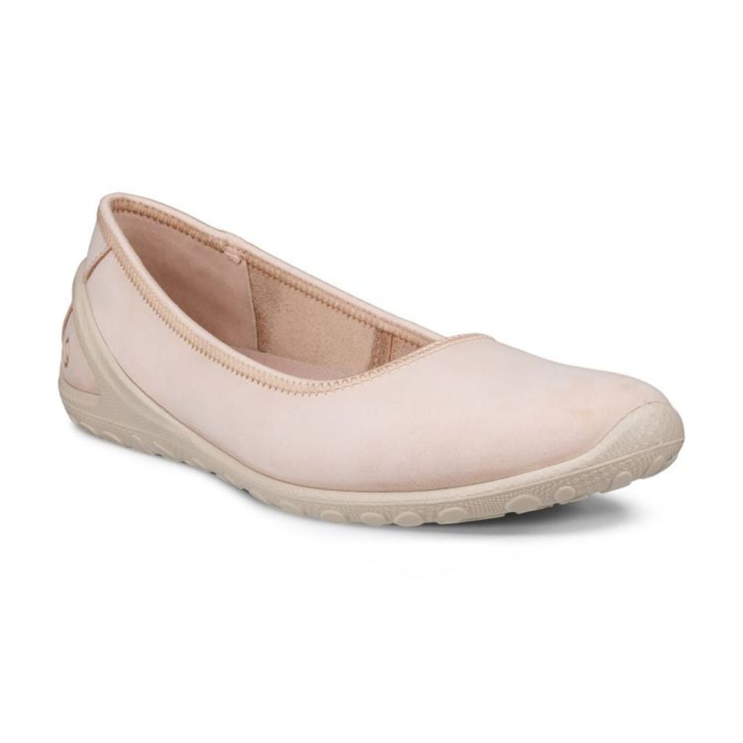 Pink leather sporty ballet Flat with detail dark pink stitching around cuff and a light pink outsole.
