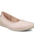 Pink leather sporty ballet Flat with detail dark pink stitching around cuff and a light pink outsole.