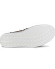 A clear outsole with circle tread pattern and Ecco logo in middle.