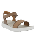 Tan Sandal with backstrap, tan footbed and white outsole.