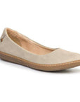 Beige El Naturalista N5300 women's leather ballet flat with memory foam footbed and tan recycled rubber outsole for sustainable comfort.