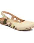 Eco-friendly Women's El Naturalista N5817 Closed-Toe Sandal in beige with multicolor side straps and sustainable flat sole for all-day comfort.