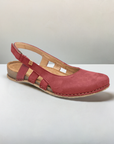 Studio shot of red Women's El Naturalista N5817 Closed-Toe Sandal showcasing sustainable materials and stylish backstrap design.