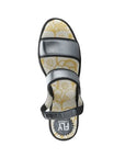 Top view of Women's FLY London Yaco Crossover Wedge Sandal showing cushioned insole with floral pattern and crossover strap design.