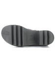 Black lugged outsole with Fly London branding in middle and toe.