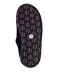 Outsole of a green slipper with repeating pattern of small red circular dots (traction dots).