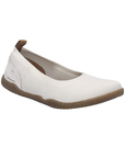 White knit barefoot flat with brown heel tab and brown outsole.