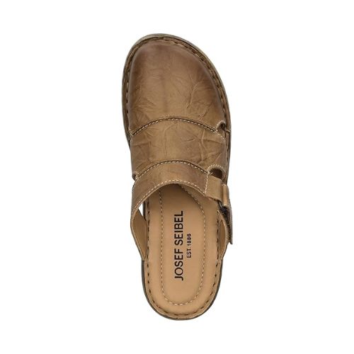 Top view of Catalonia 86 Clog. Footbed is beige leather with Josef Seibel branding.
