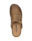 Top view of Catalonia 86 Clog. Footbed is beige leather with Josef Seibel branding.