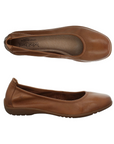 Pair of Brown leather flats with tan Josef Seibel logo'd footbed and brown thin outsole.