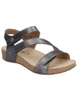 Women's Josef Seibel Tonga 25 Sandal in metallic grey with cork sole and adjustable leather straps for comfort and support.